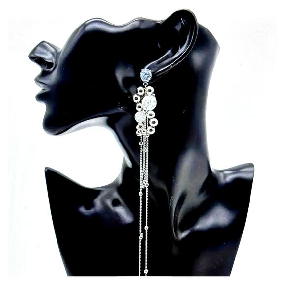 Long Tassel Elegant Silver Dangle Fashion Earrings 11" - Picture 7 of 10